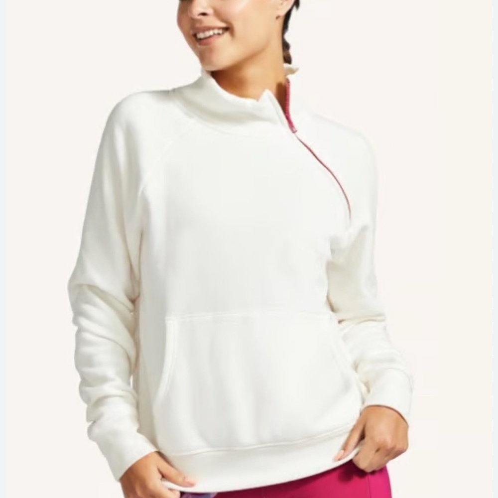 Peloton Incline Side Zip Mock Neck Cream Oversized Long Sleeve Sweatshirt